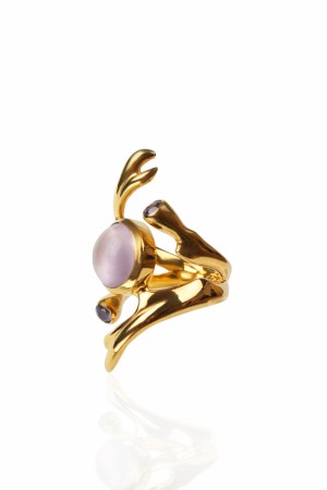Freesia ring med Rose quartz, forgylt.